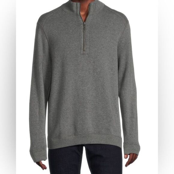Tommy Bahama Heather Gray/Navy Flip Side Pro Reversible Half-Zip Sweatshirt. XXL - Picture 1 of 12